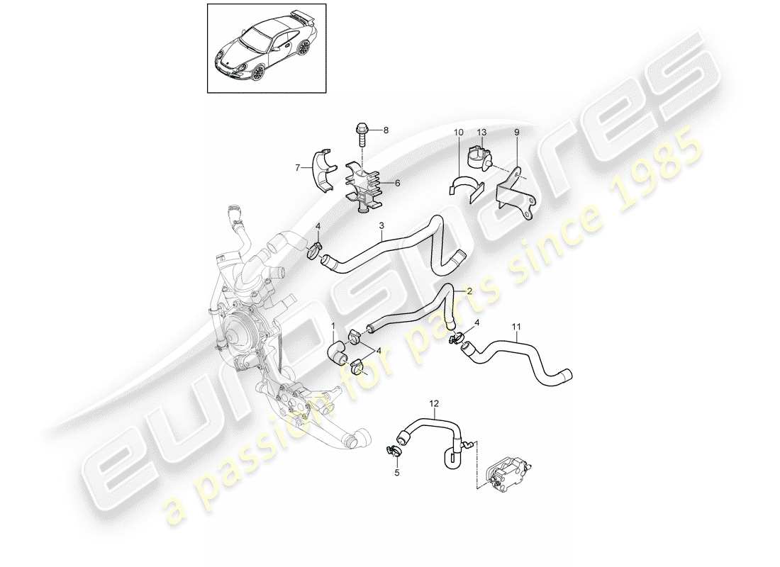 porsche 2008 (997-1 gt3) lignes diagramme de pièce