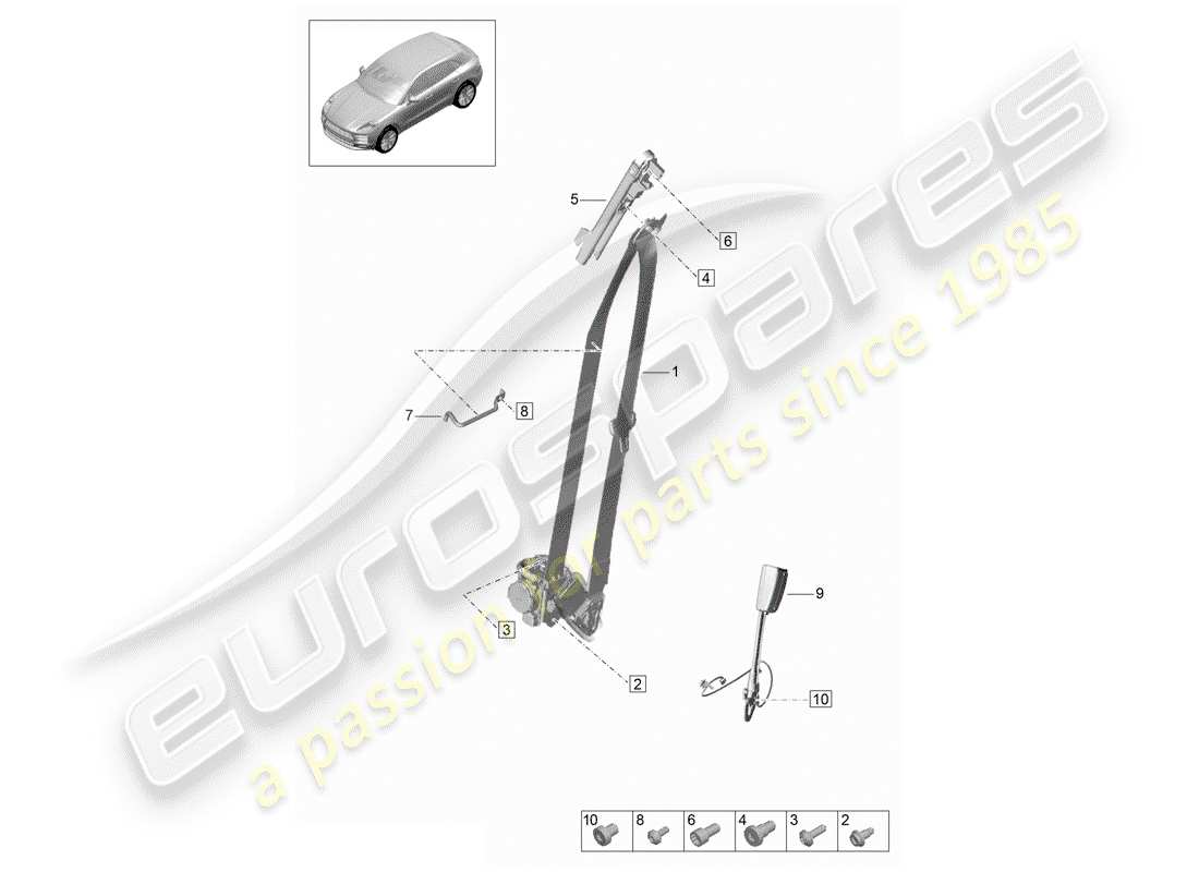 porsche 2019 (macan) ceinture de sécurité à trois points schéma des pièces
