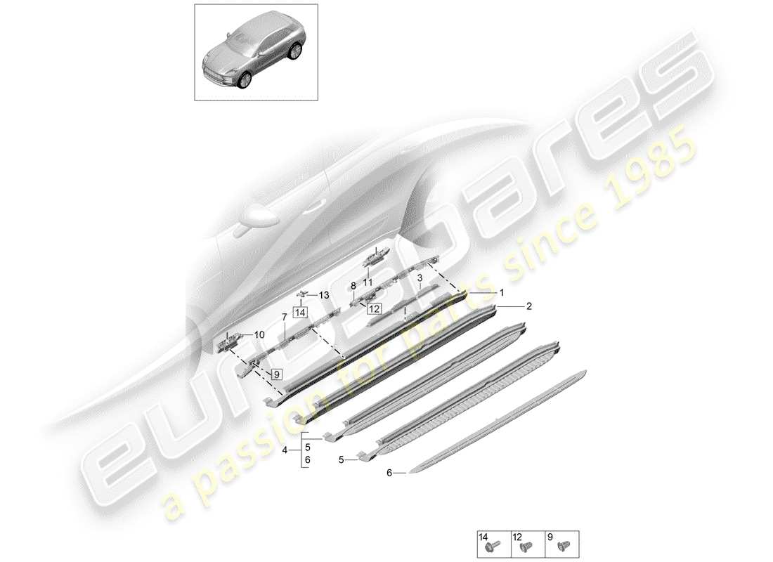 porsche 2019 (macan) garniture de membre latéral schéma des pièces