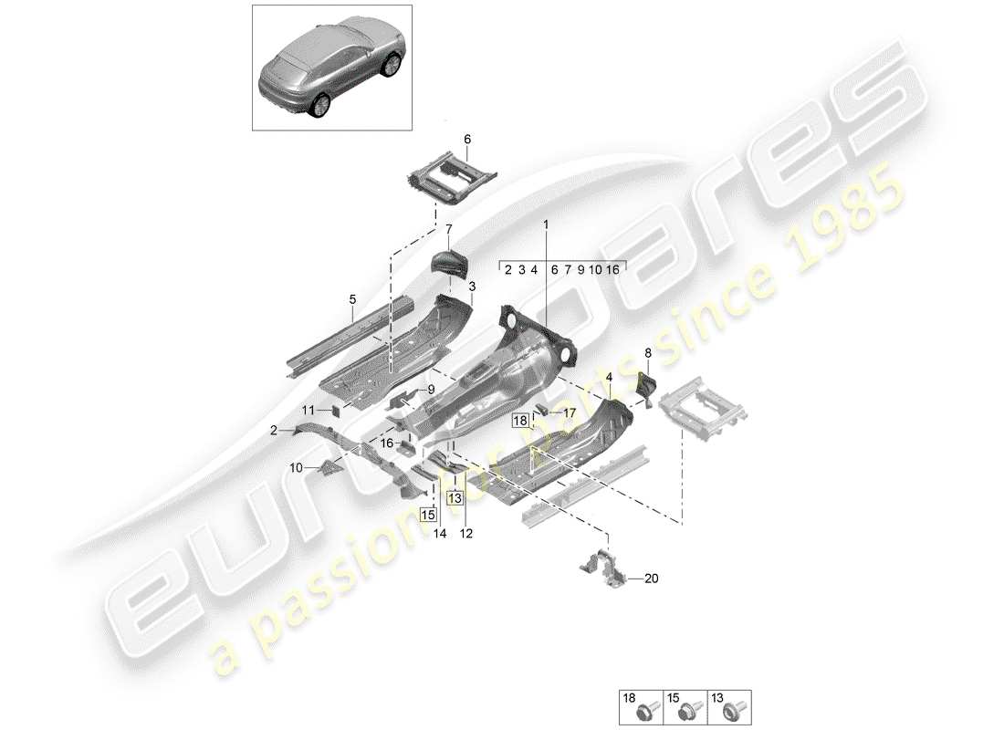 porsche 2019 (macan) plaques de sol schéma des pièces