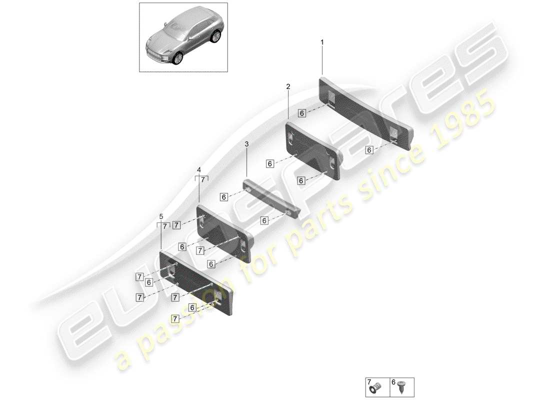porsche 2019 (macan) support de plaque d'immatriculation schéma des pièces