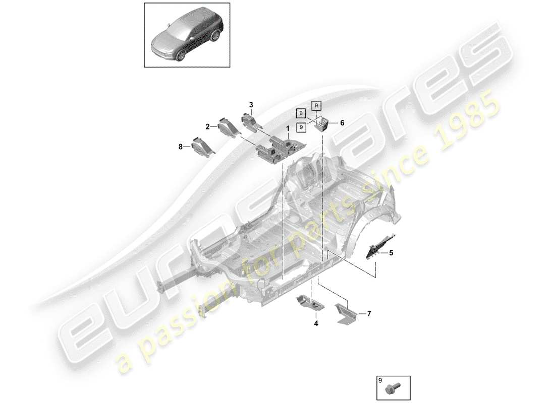 porsche 2019 (cayenne e3 9ya/9yb) plaques de sol schéma des pièces