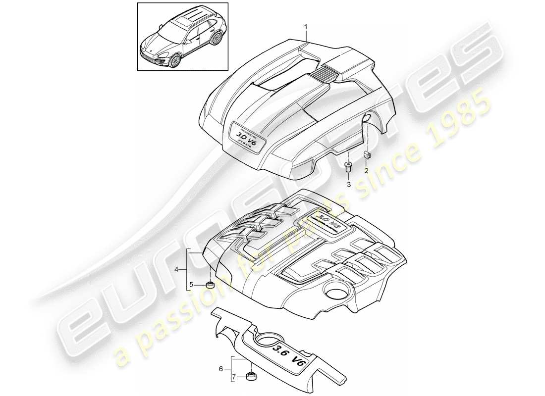 porsche 2011 (cayenne e2 92a) couvercle moteur schéma des pièces