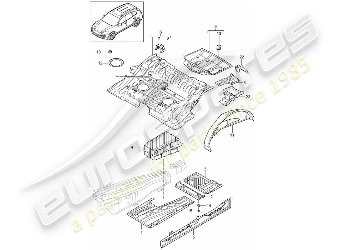 porsche 2016 (cayenne e2 92a) plaques de sol schéma des pièces