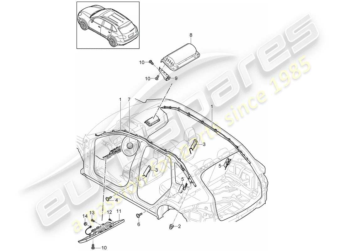 porsche 2011 (cayenne e2 92a) schéma des pièces de l'airbag