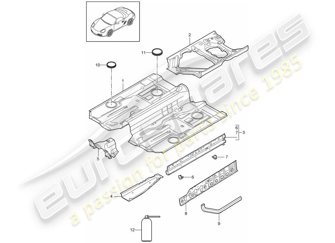 porsche 2011 (987 boxster) schéma des pièces du plancher