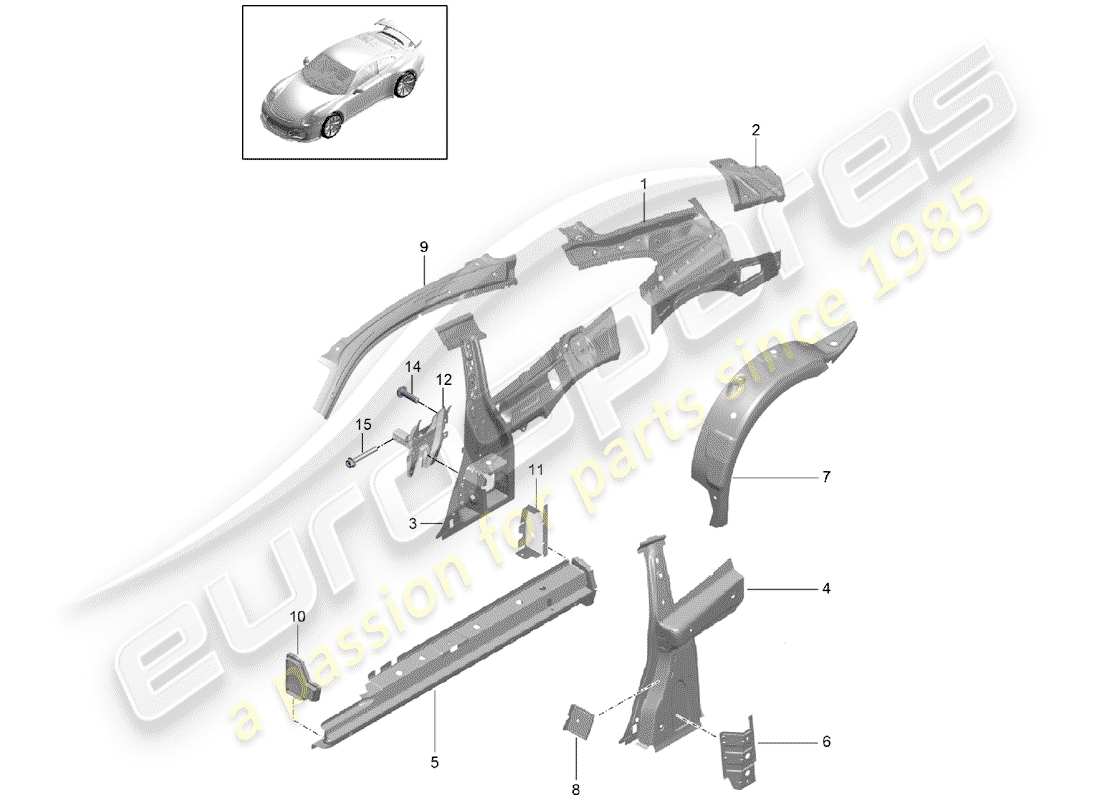 porsche 2020 (991-2 r/gt3/rs) panneau latéral schéma des pièces