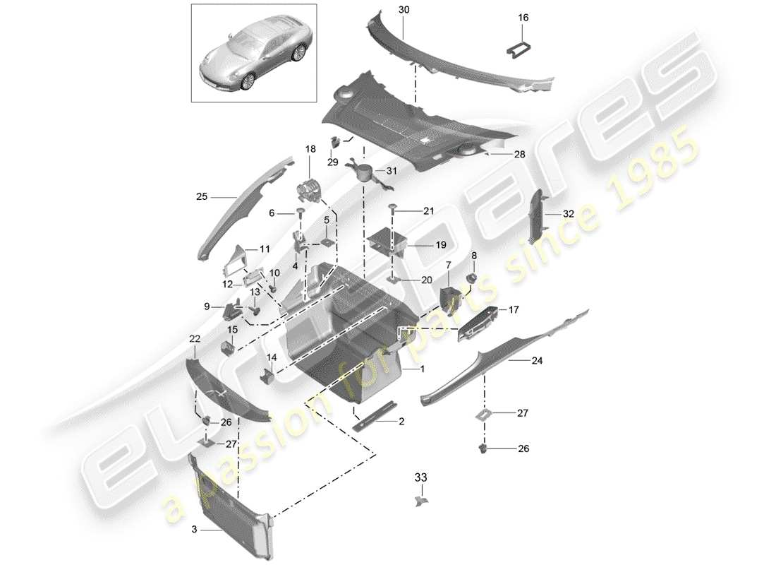 porsche 2020 (991-2) doublure de botte schéma des pièces