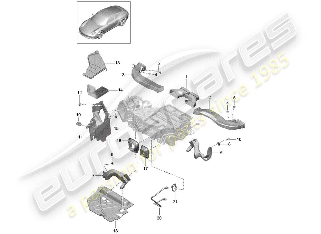 porsche 2014 (991-1) conduit d'air schéma des pièces
