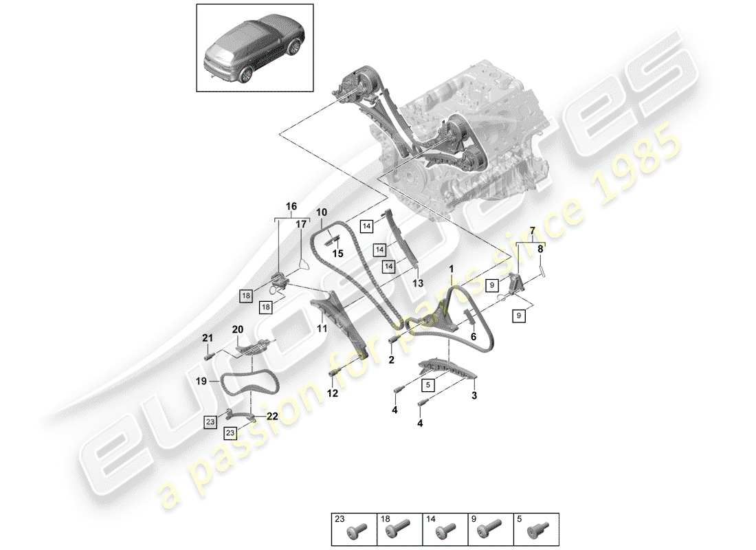 porsche 2020 (cayenne e3 9ya/9yb) chaîne de distribution schéma des pièces