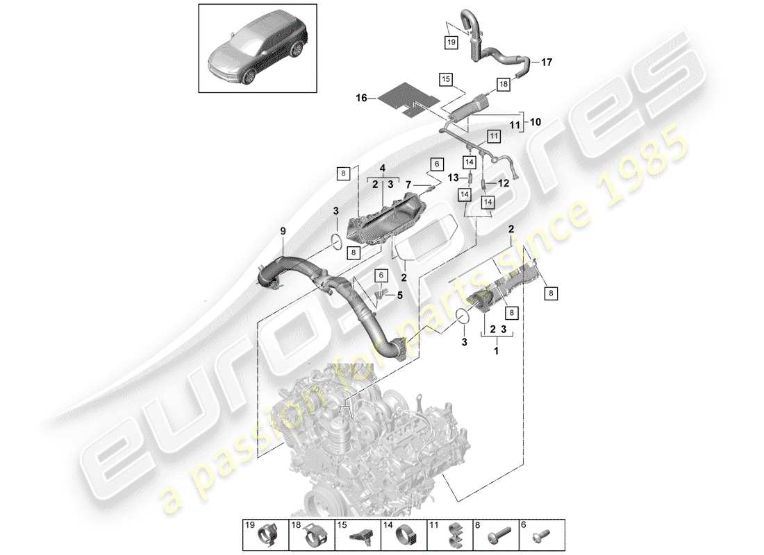 porsche 2020 (cayenne e3 9ya/9yb) tuyau d'admission schéma des pièces