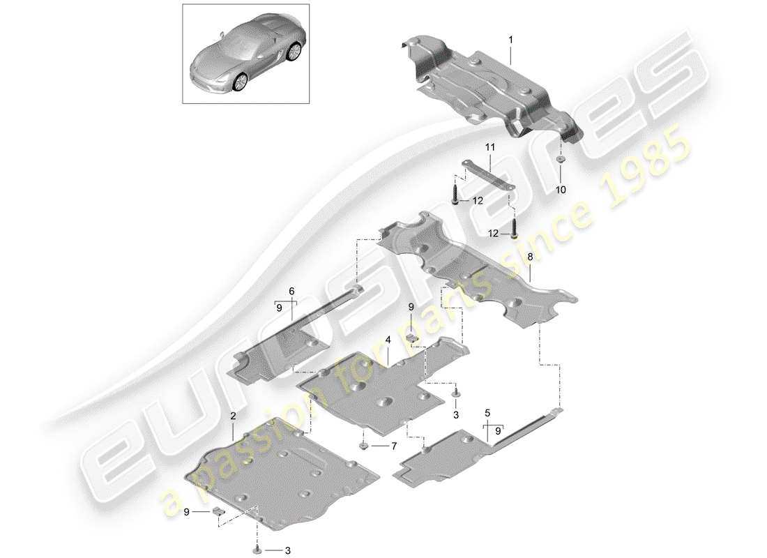 porsche 2016 (981 boxster spyder) diagramme des pièces de doublure