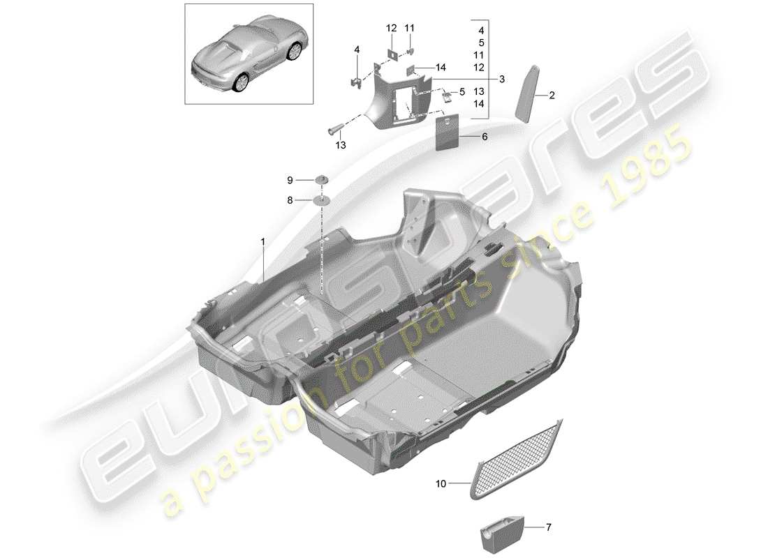 porsche 2016 (981 boxster spyder) couvercle de sol schéma des pièces