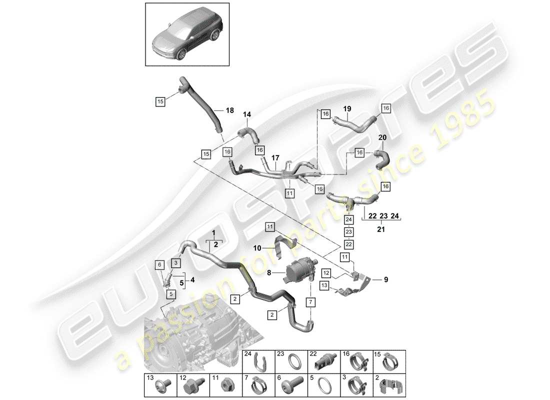 porsche 2019 (cayenne e3 9ya/9yb) refroidissement par eau schéma des pièces