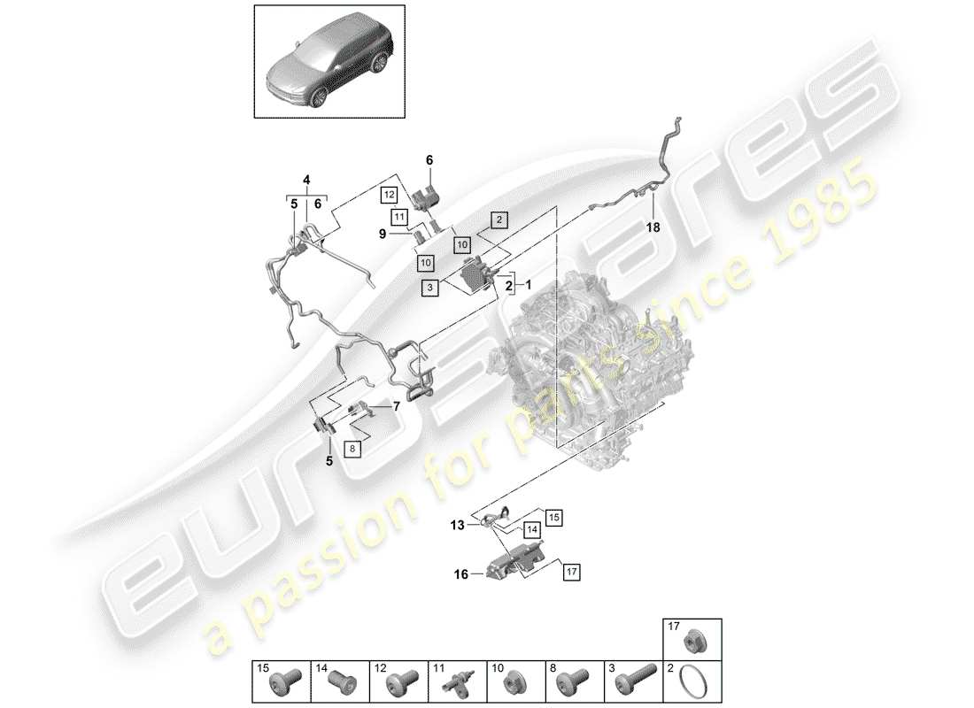 porsche 2019 (cayenne e3 9ya/9yb) schéma des pièces du système de vide