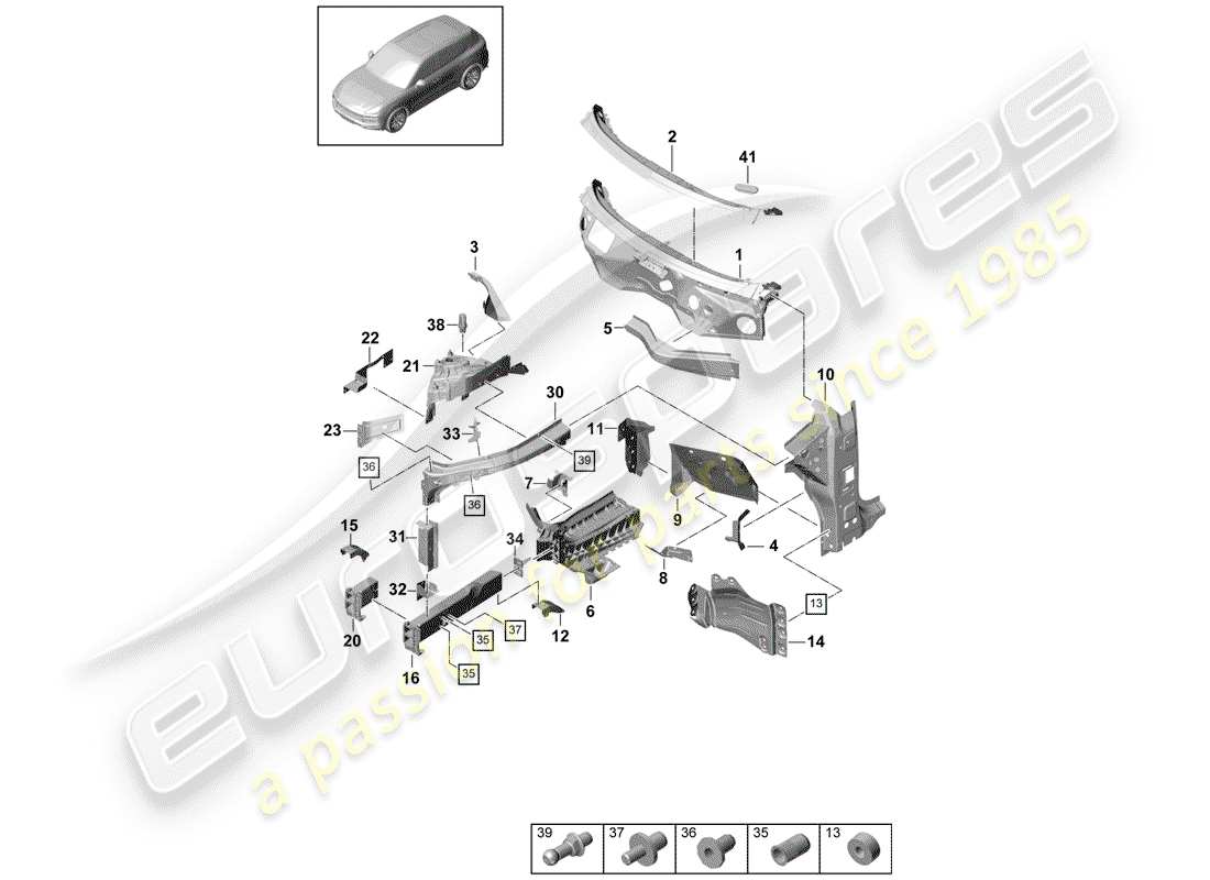 porsche 2019 (cayenne e3 9ya/9yb) schéma des pièces front end