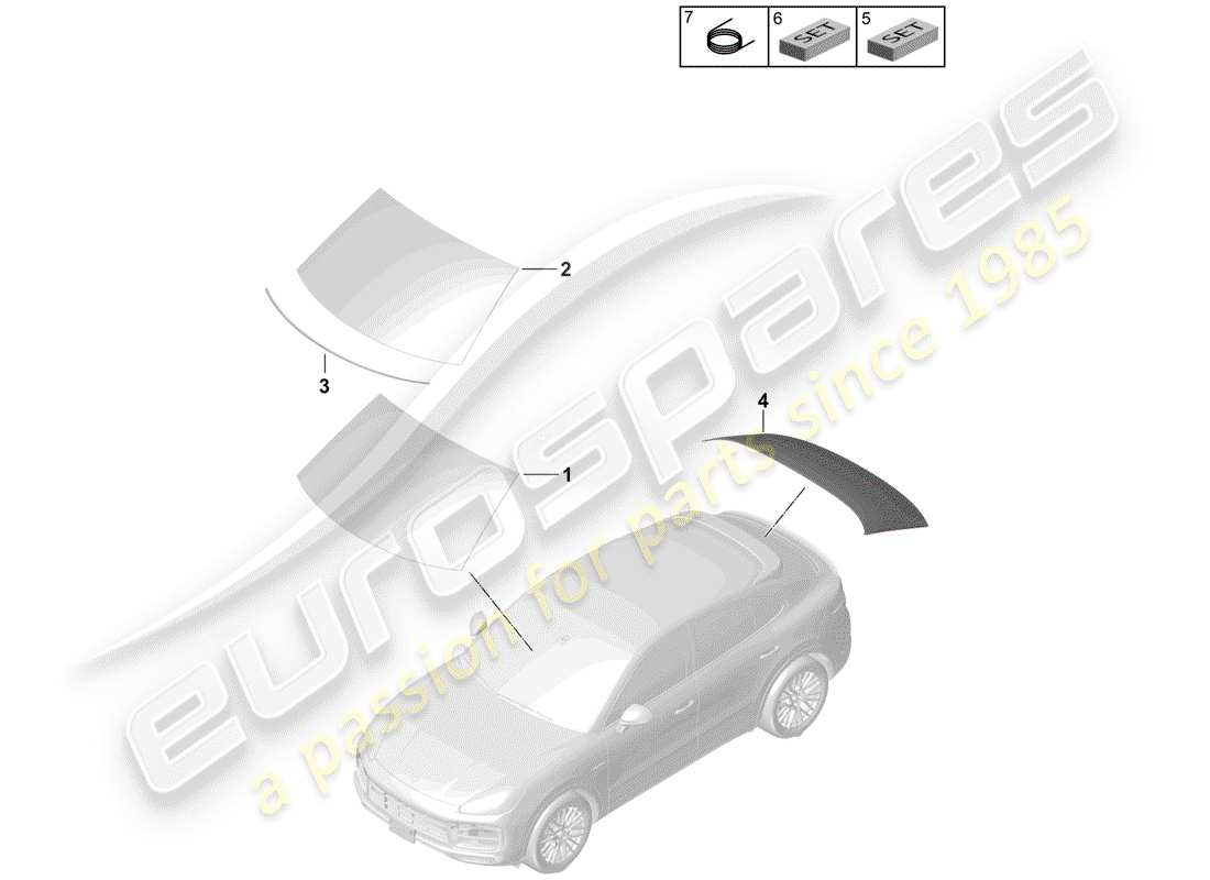 porsche 2019 (cayenne e3 9ya/9yb) verre de pare-brise schéma des pièces