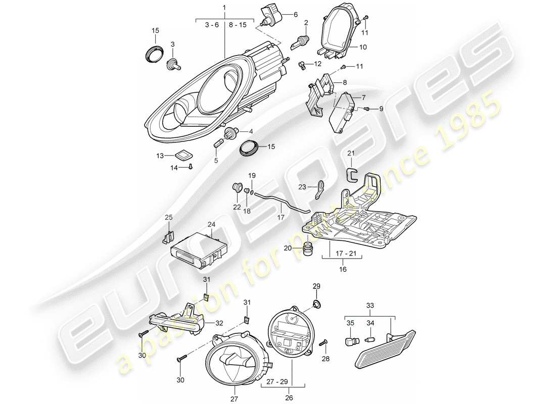 porsche 2009 (987 cayman) schéma des pièces des phares