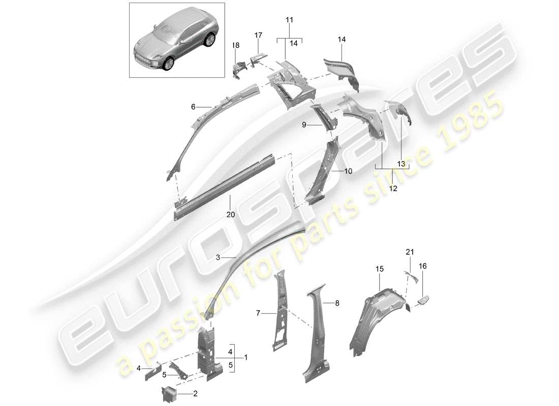 porsche 2019 (macan) panneau latéral schéma des pièces