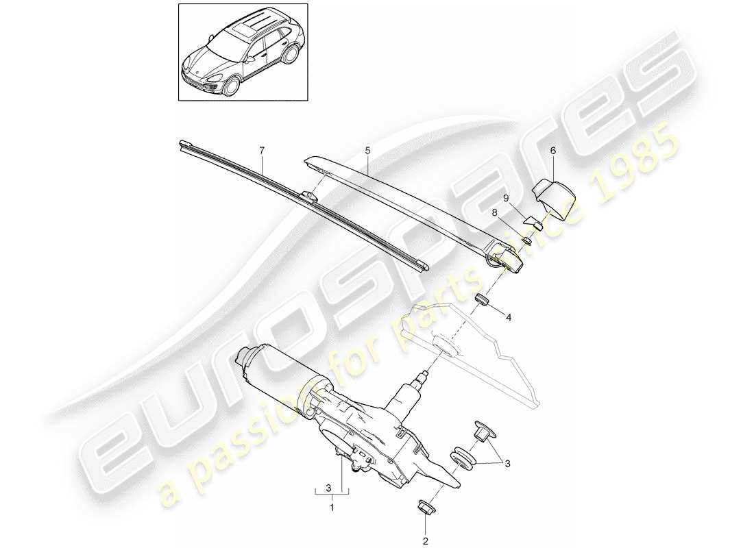 porsche 2012 (cayenne e2 92a) essuie-glace arrière schéma des pièces