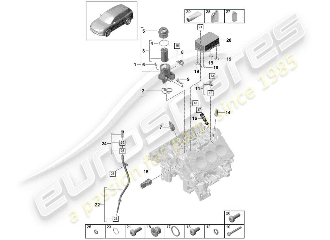porsche 2019 (cayenne e3 9ya/9yb) filtre à huile schéma des pièces