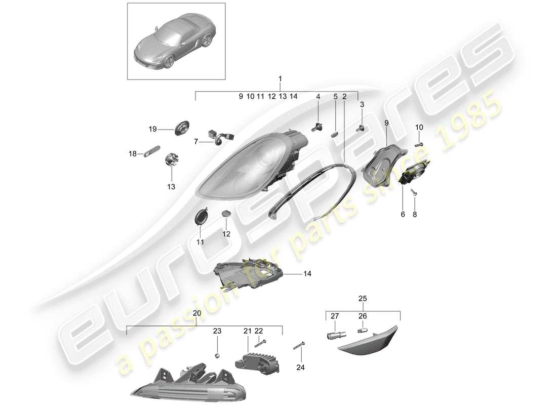 porsche 2013 (981 boxster) lampe frontale schéma des pièces