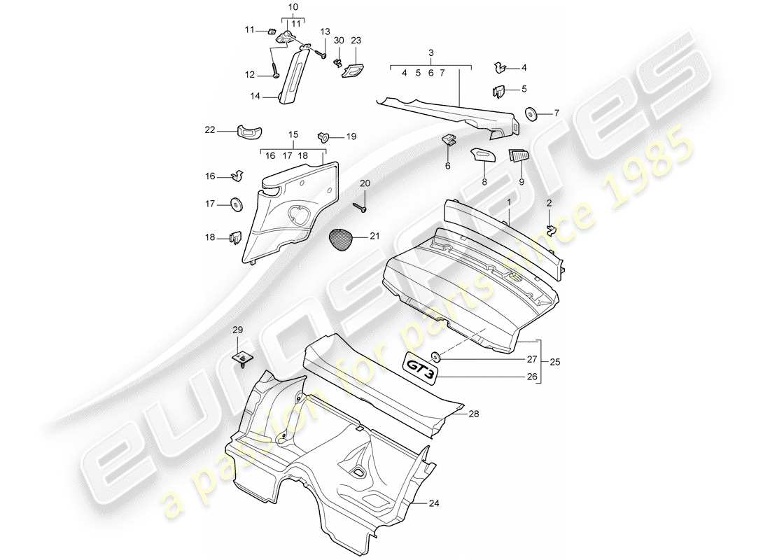 porsche 2010 (997-2 gt3) garnitures schéma des pièces