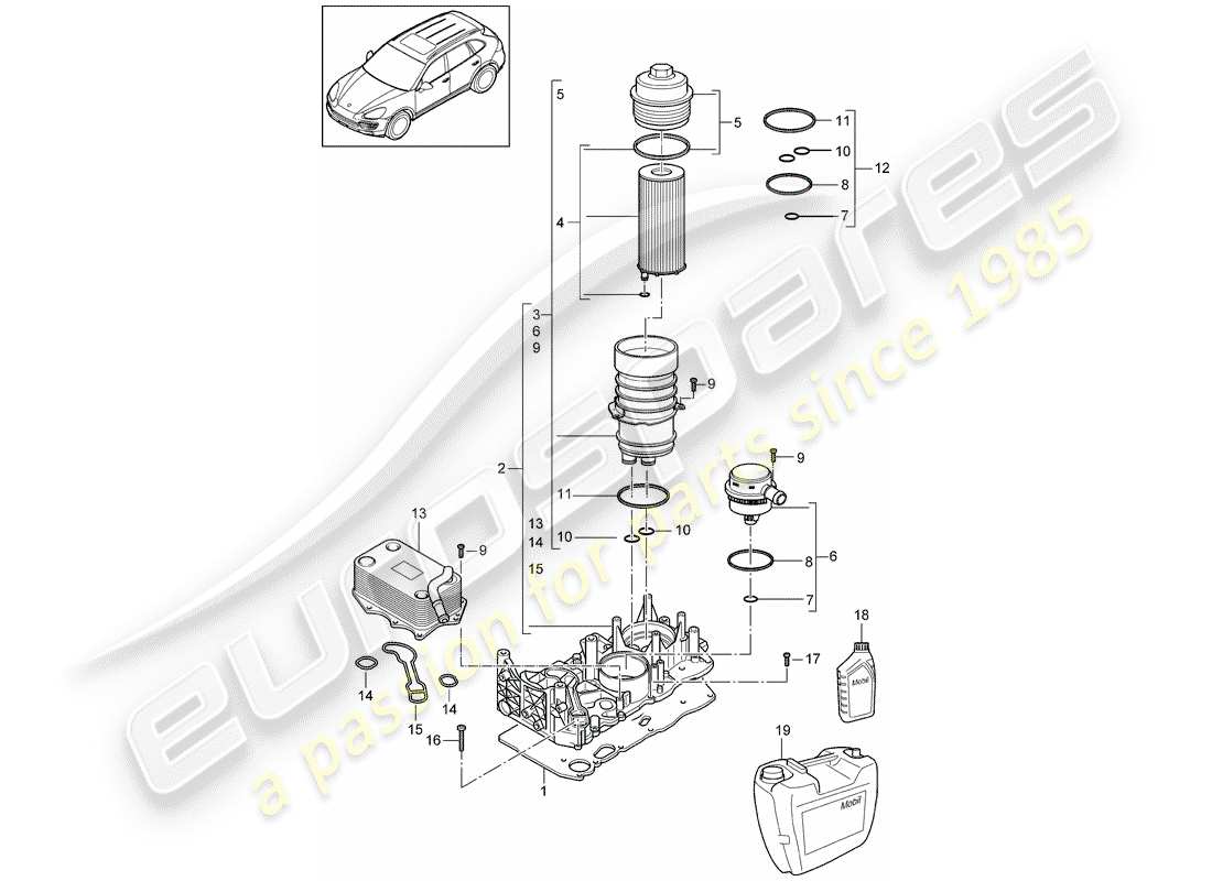 porsche 2011 (cayenne e2 92a) filtre à huile schéma des pièces