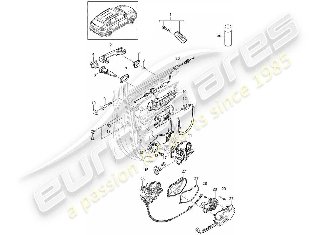 porsche 2011 (cayenne e2 92a) poignée de porte schéma des pièces