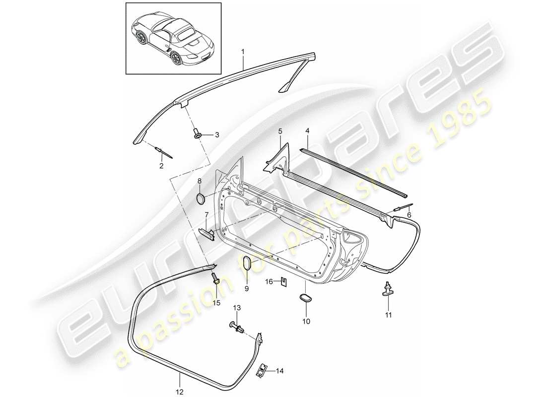 porsche 2011 (987 boxster) joint de porte schéma des pièces