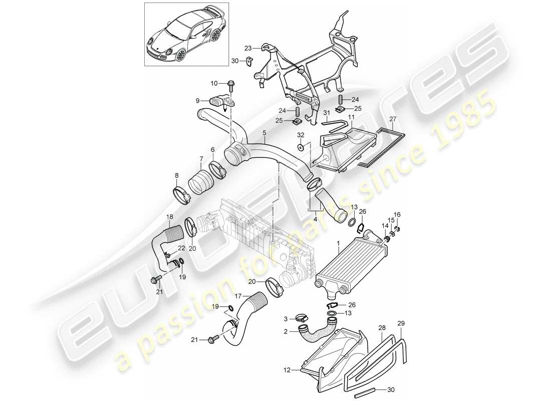 porsche 2009 997-2 turbo / gt2 schéma des pièces de turbochargement