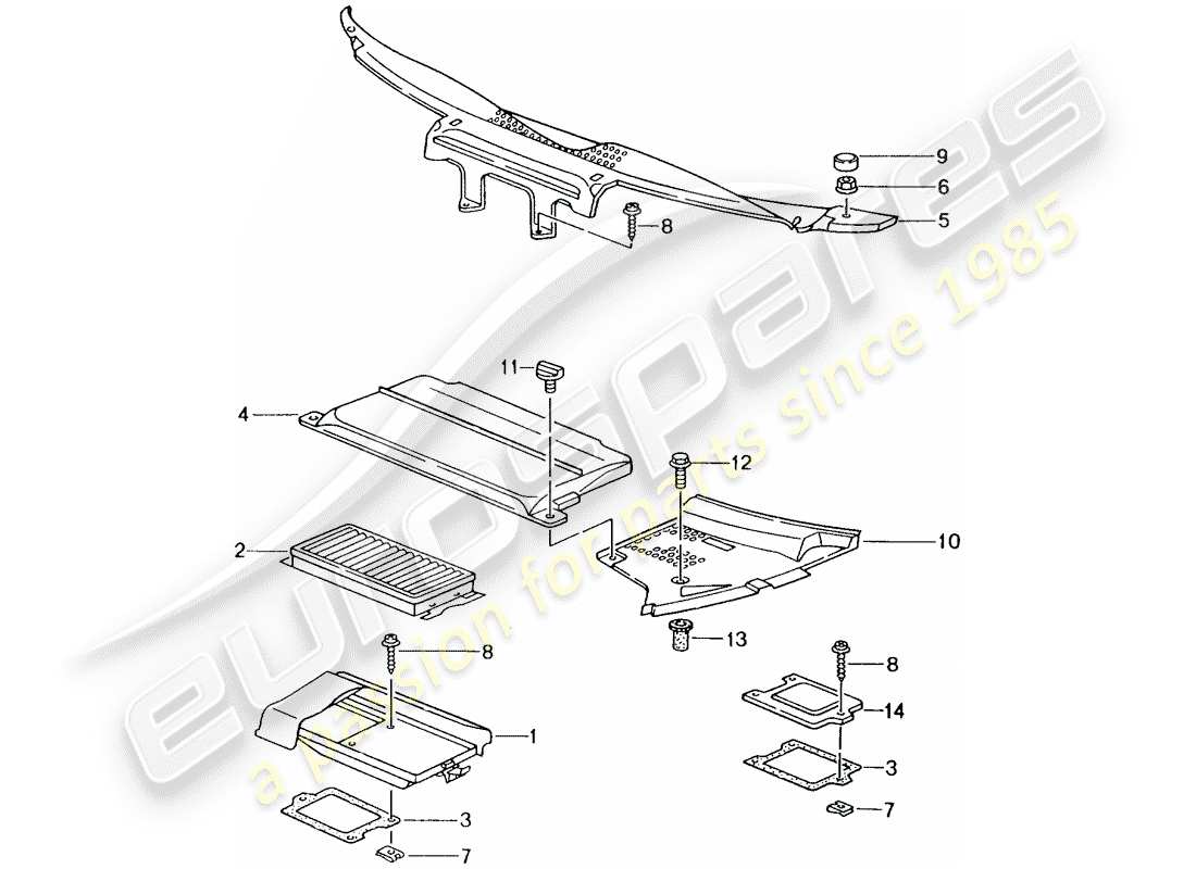 porsche 2001 (996) filtre à particules - couvercle pour chambre de plénum schéma des pièces