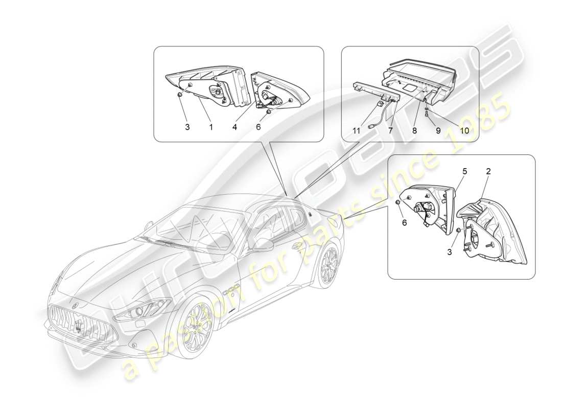 maserati granturismo s (2019) diagramme des pièces des groupes de feux arrière