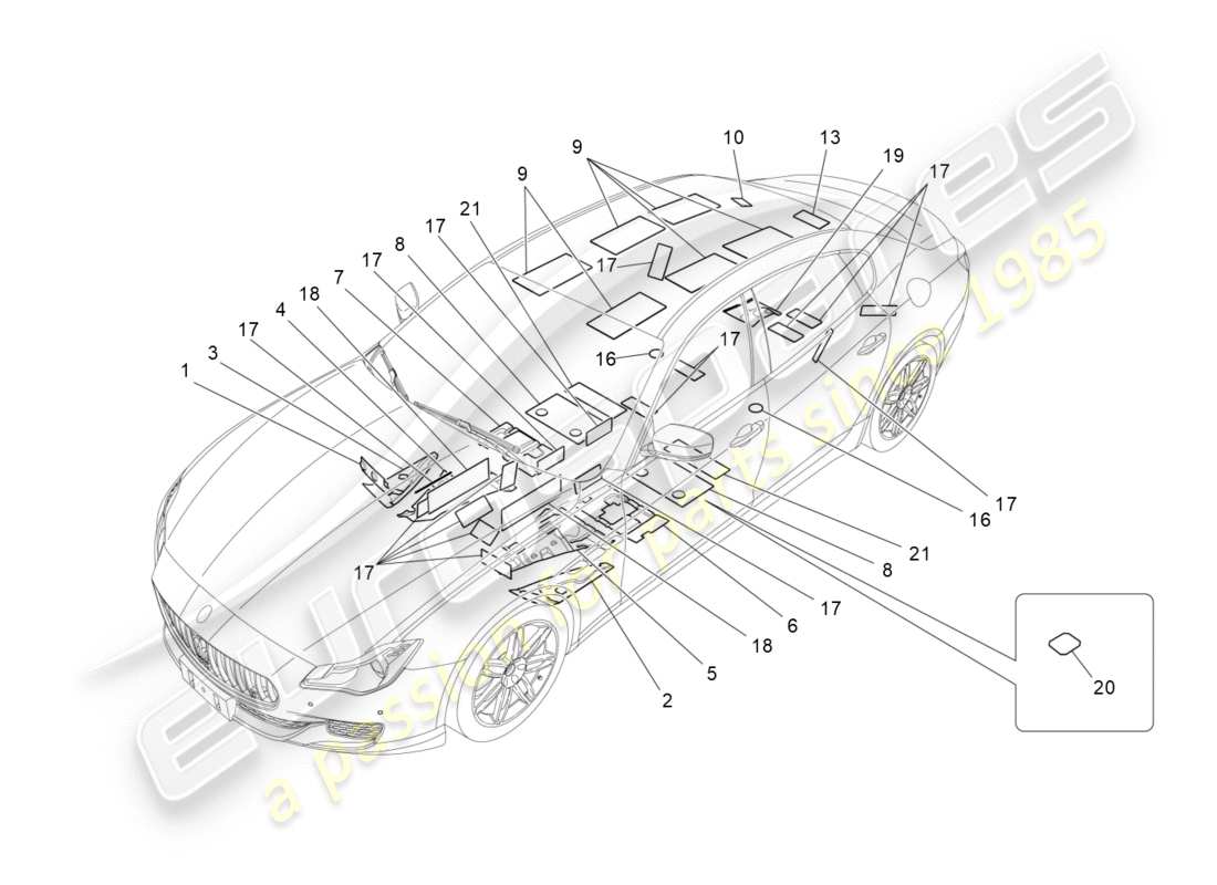 maserati qtp 3.0 bt v6 410hp (2014) panneaux d'insonorisation à l'intérieur du schéma des pièces du véhicule