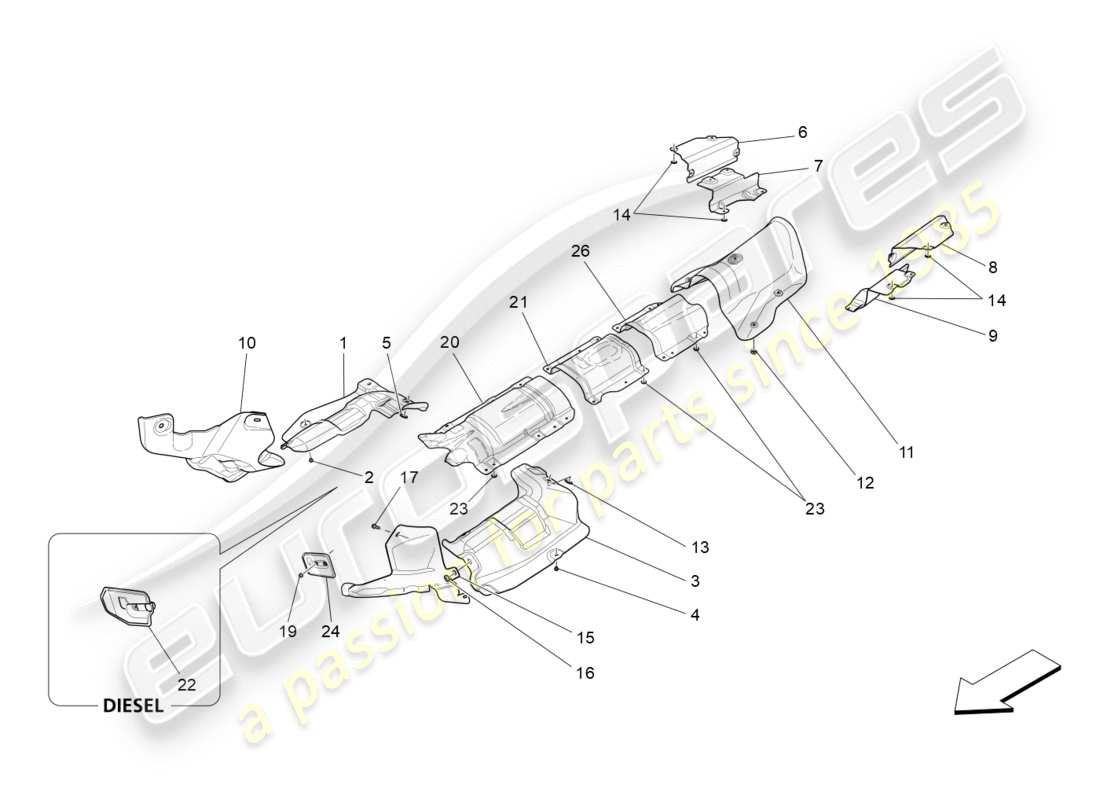 maserati qtp 3.0 bt v6 410hp (2014) panneaux d'isolation thermique schéma des pièces