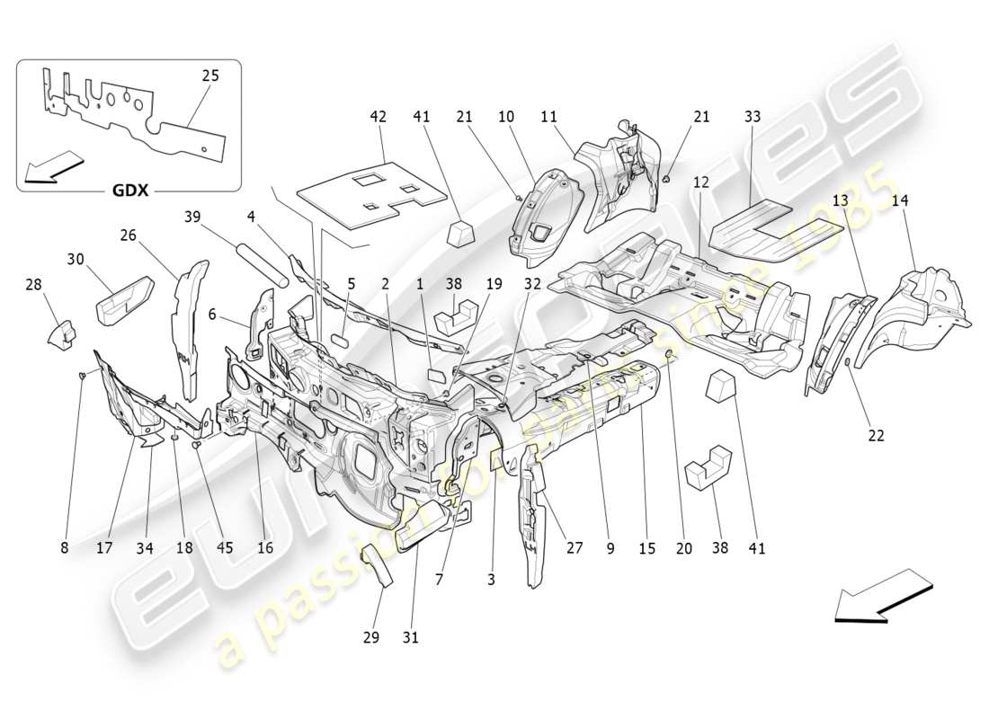 maserati qtp 3.0 bt v6 410hp (2014) panneaux d'insonorisation à l'intérieur du schéma des pièces du véhicule