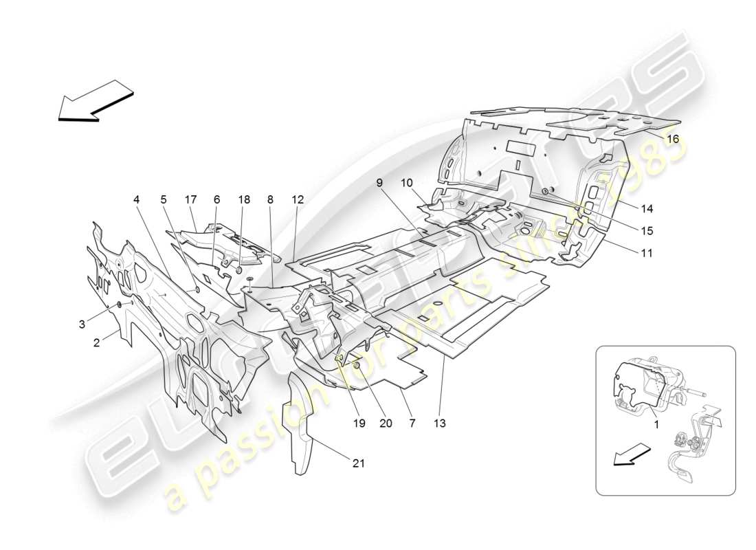 maserati granturismo (2008) panneaux d'insonorisation à l'intérieur du véhicule schéma des pièces