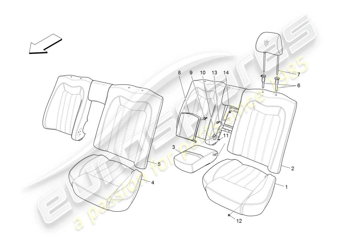 maserati granturismo (2008) sièges arrière : diagramme de pièces des panneaux de garniture