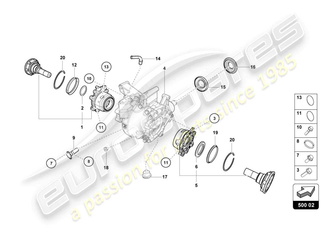 lamborghini 2013 (lp700-4 coupe) boîtier pour différentiel arrière schéma des pièces