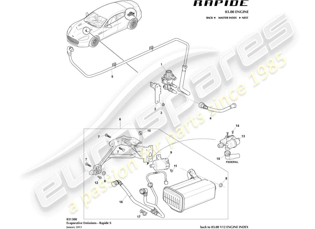aston martin rapide (2014) diagramme des pièces relatives aux émissions par évaporation