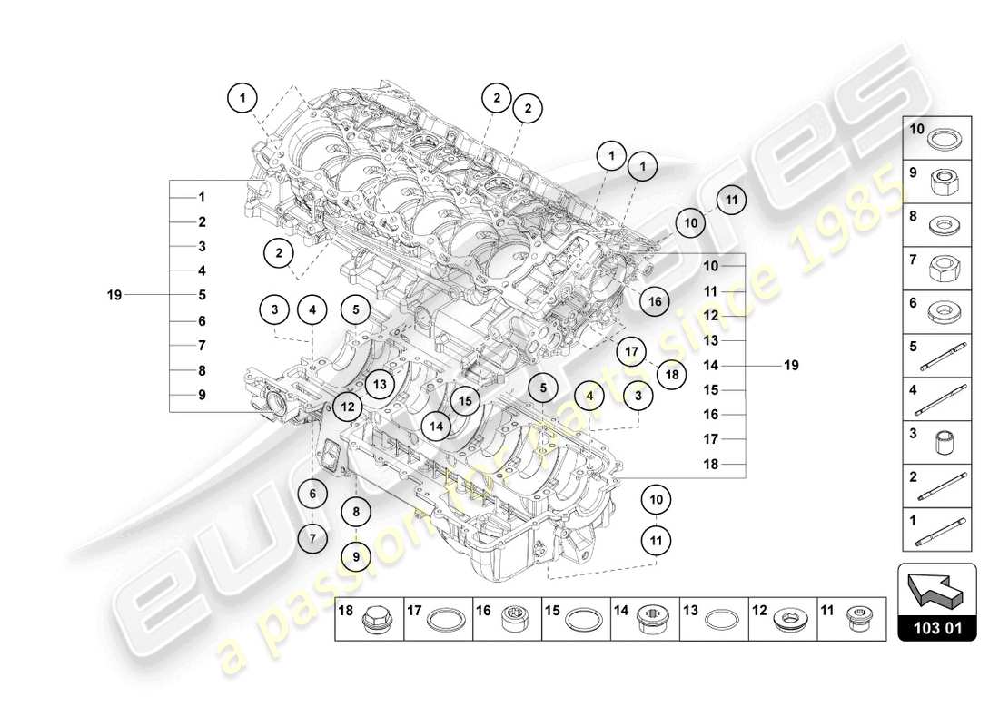 lamborghini lp750-4 sv roadster (2017) bloc moteur schéma des pièces