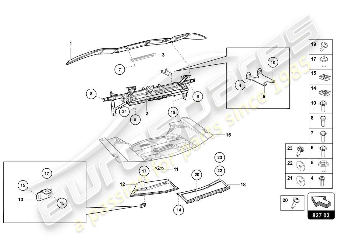lamborghini lp740-4 s roadster (2021) aileron arrière schéma des pièces
