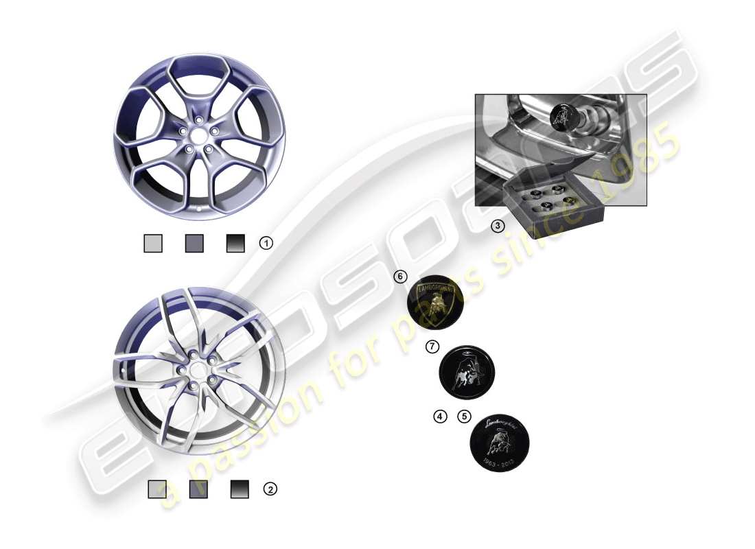 lamborghini huracan evo spyder (accessories) 1 ensemble de jantes en aluminium schéma des pièces