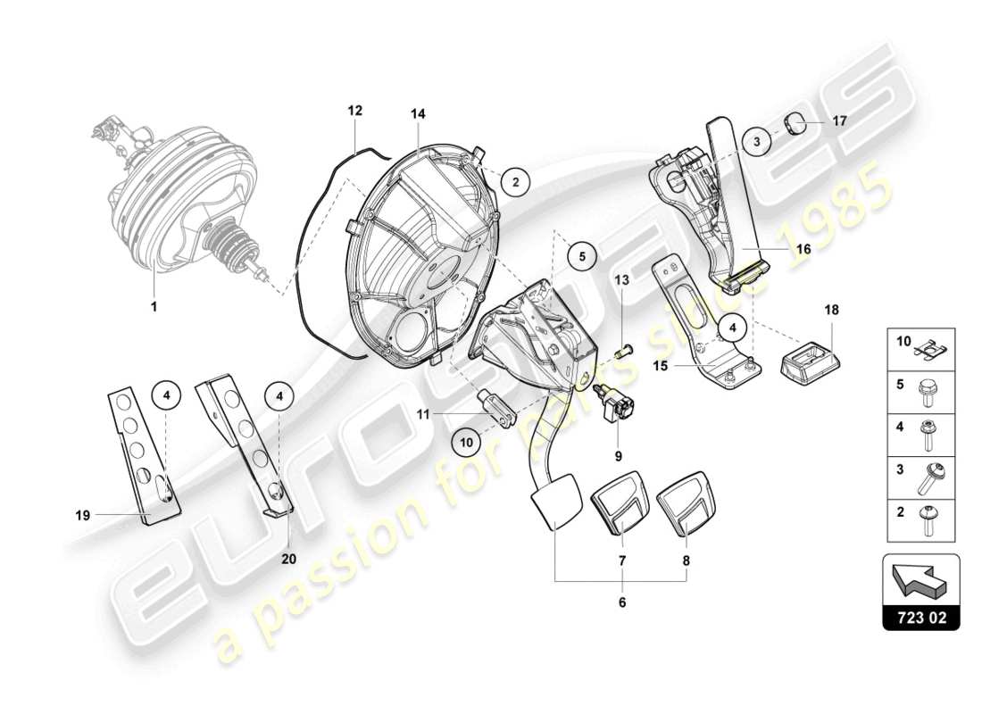 lamborghini lp770-4 svj coupe (2019) freinage et accélération. levier mech. diagramme de pièce