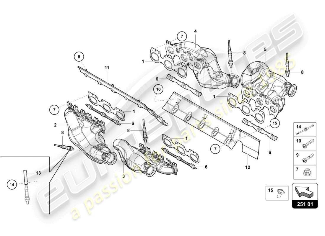 lamborghini 2013 (lp700-4 roadster) système d'échappement schéma des pièces