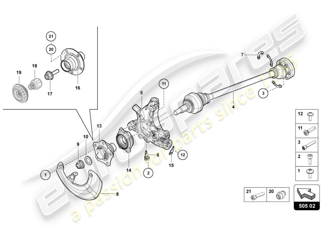 lamborghini lp750-4 sv roadster (2016) arbre de transmission arrière schéma des pièces