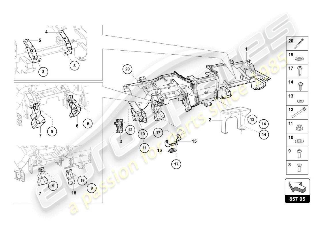 lamborghini lp700-4 coupe (2016) diagramme des pièces de la traverse