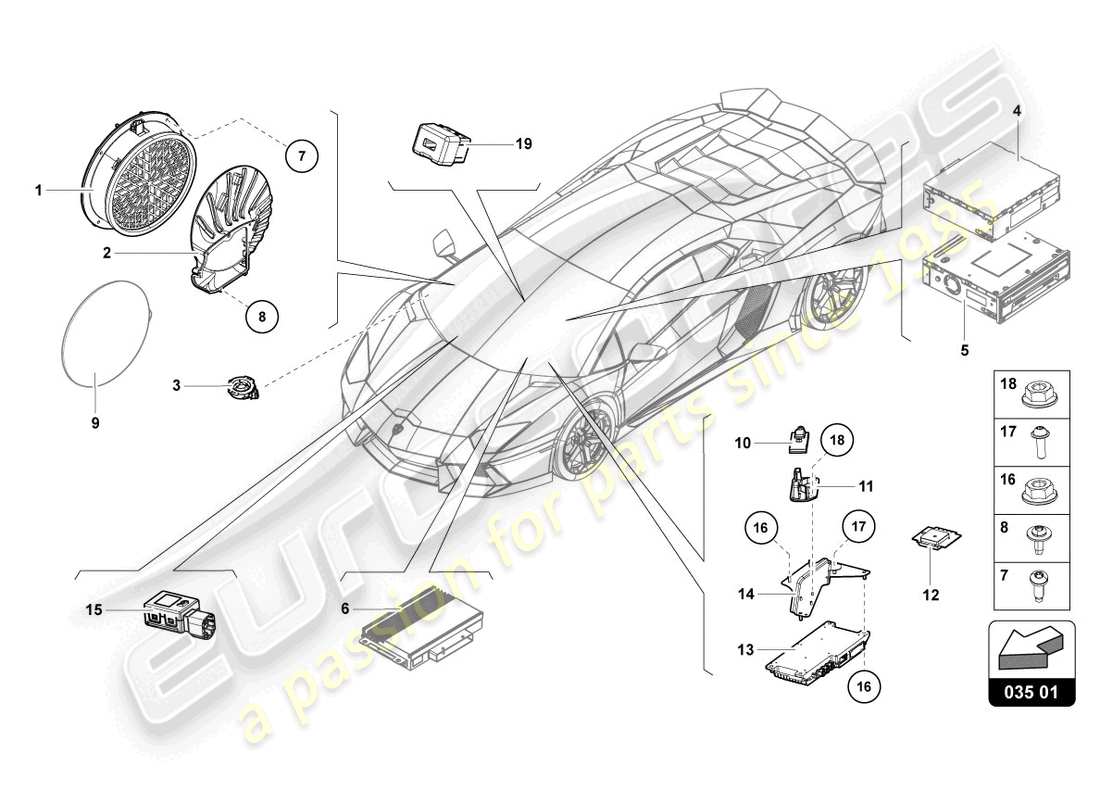 lamborghini lp740-4 s coupe (2020) schéma des pièces de l'unité radio