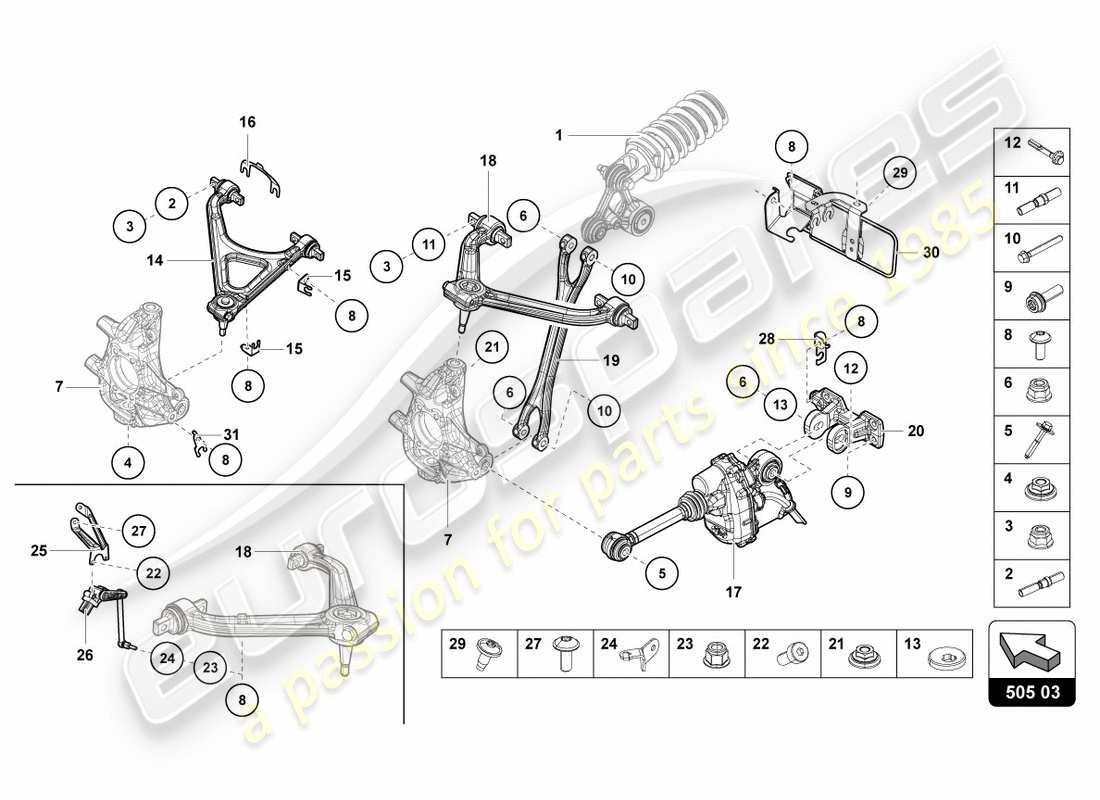 lamborghini centenario coupe (2017) suspension arrière schéma des pièces