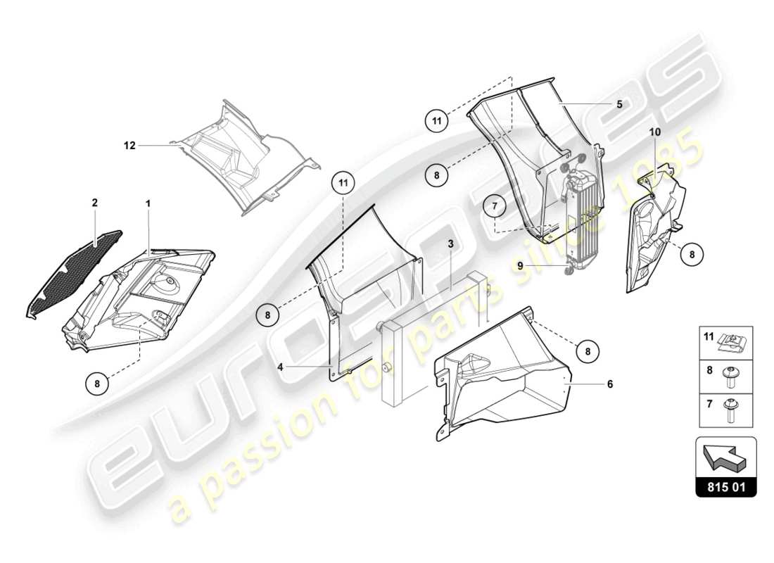 lamborghini lp700-4 roadster (2013) conduit d'air en carton schéma des pièces